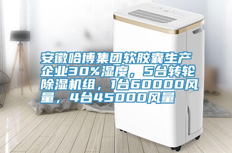 安徽哈博集團(tuán)軟膠囊生產(chǎn)企業(yè)30%濕度，5臺(tái)轉(zhuǎn)輪除濕機(jī)組，1臺(tái)60000風(fēng)量，4臺(tái)45000風(fēng)量